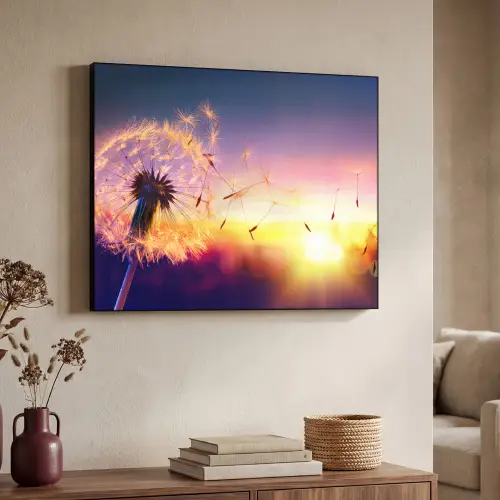 Paardenbloem - Bloemen - Zonsondergang - Horizon - Nacht Textielframe zwart klein -sfeer3