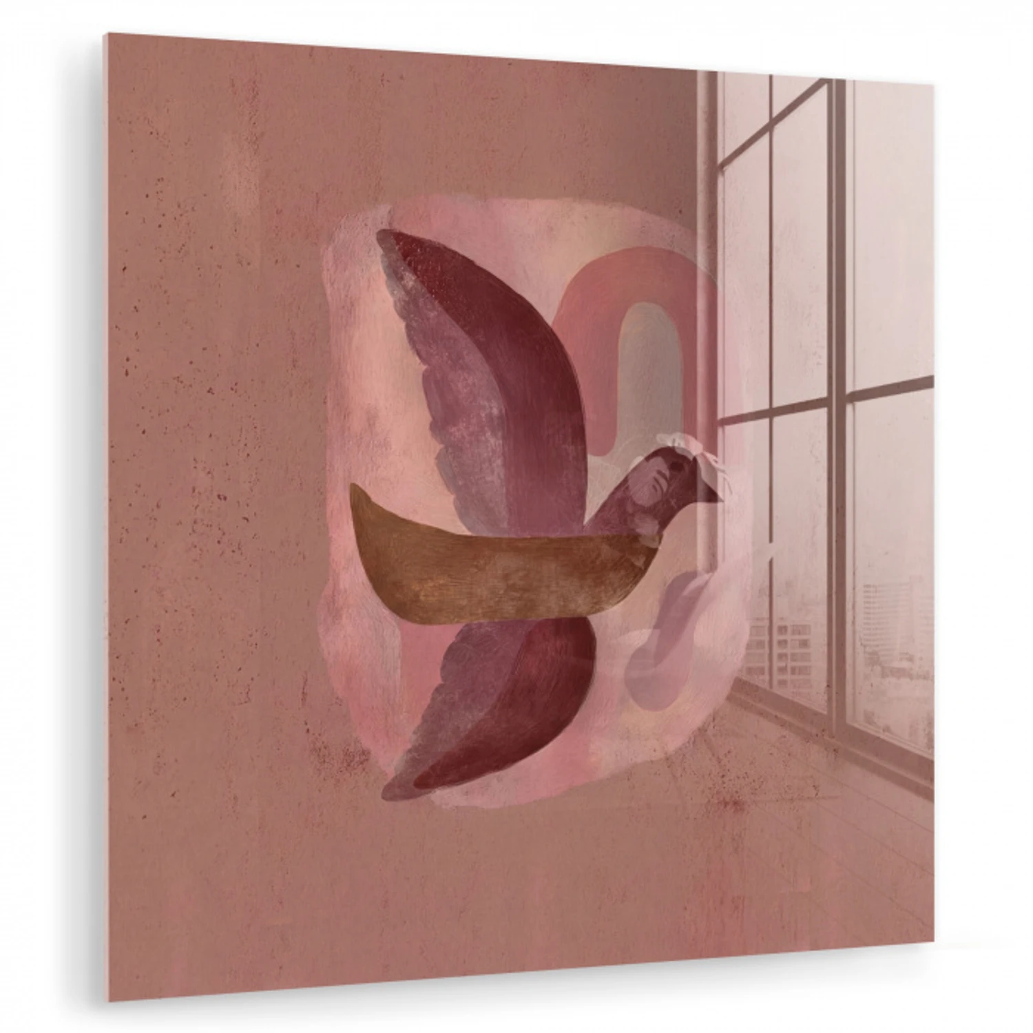Illustratie - Vogels - Abstract - Roze plexiglas 5mm klein -zzzproduct_nieuw