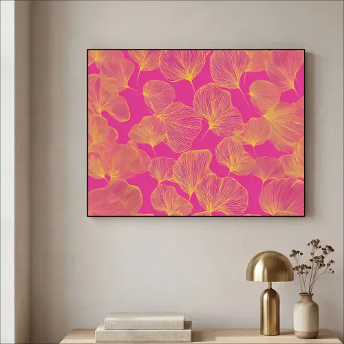 Bladeren - Nerven - Grafisch - Roze Textielframe zwart klein -sfeer2