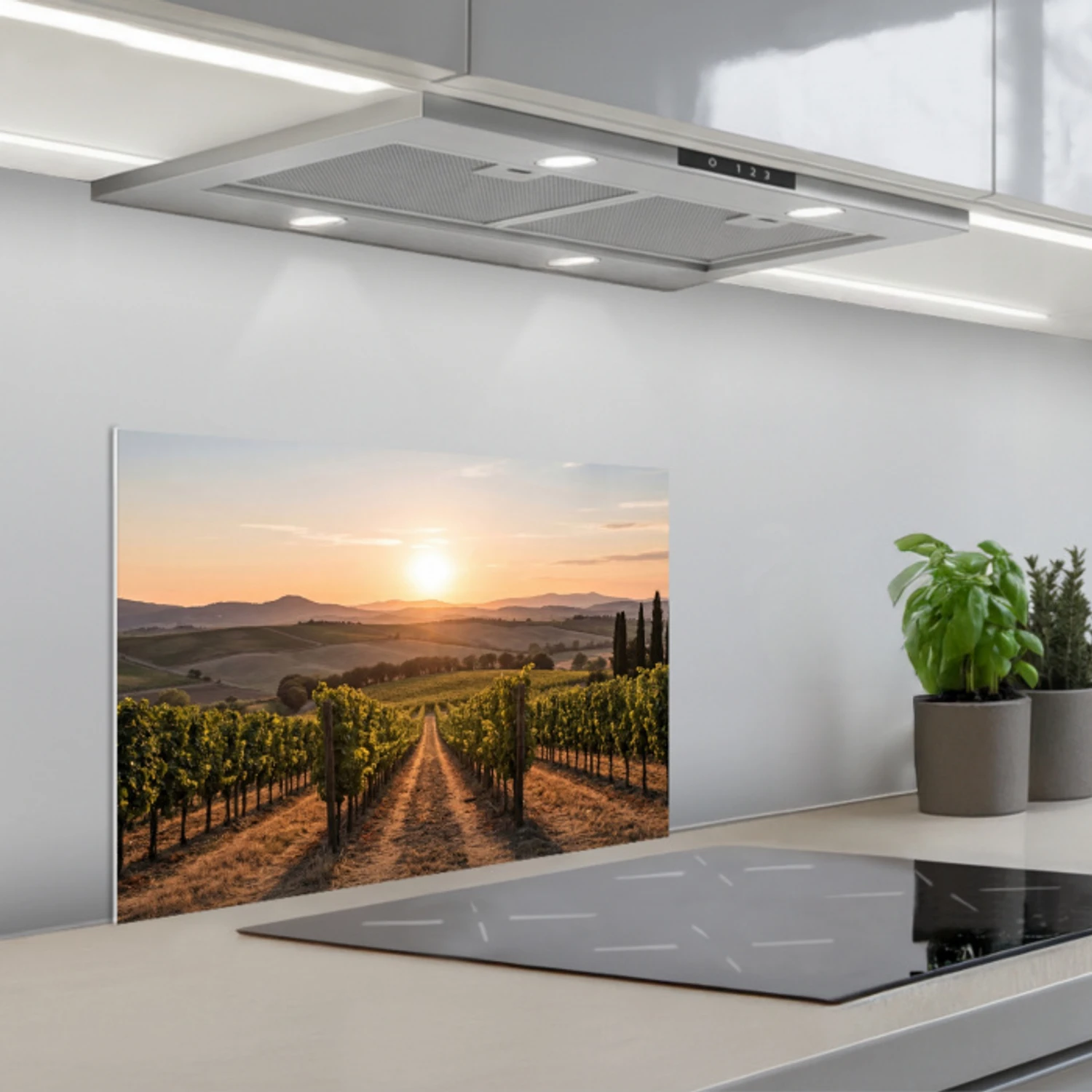 Wijngaard - Zonsondergang - Landschap keuken achterwand spatscherm klein -3d_schuin