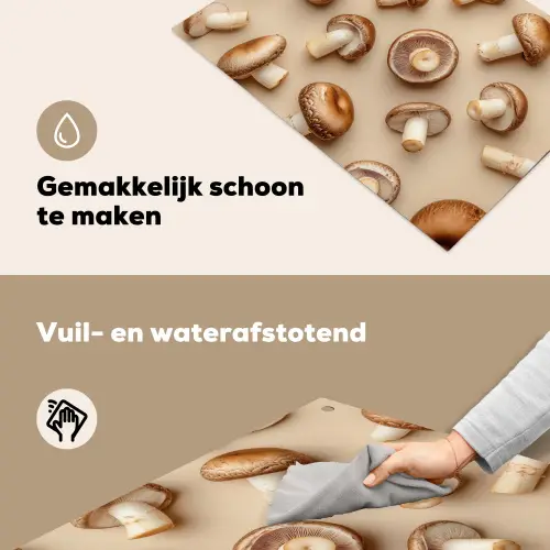 Kastanje Champignons - Beige Inductie beschemer met haakjes klein -ky-schoon-nl