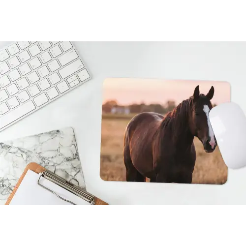 Paard - Zonsondergang - Bruin muismat rubber klein -witbureau
