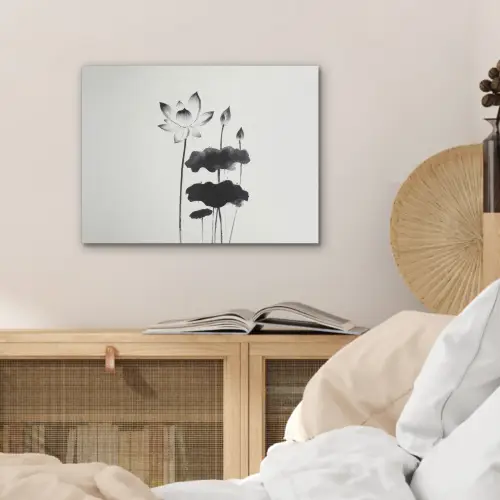 Bladeren - Zwart - Lotusbloem - Minimalitisch PET vilt klein -sfeer3