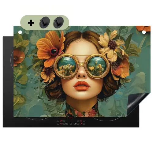 Vrouw - Bloemen - Vlinders - Natuur - Vintage Inductie beschemer met haakjes klein -3d