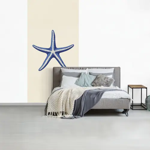 Blauwe zeester - Minimalistisch - Beige fotobehang vinyl groot -slaapkamer