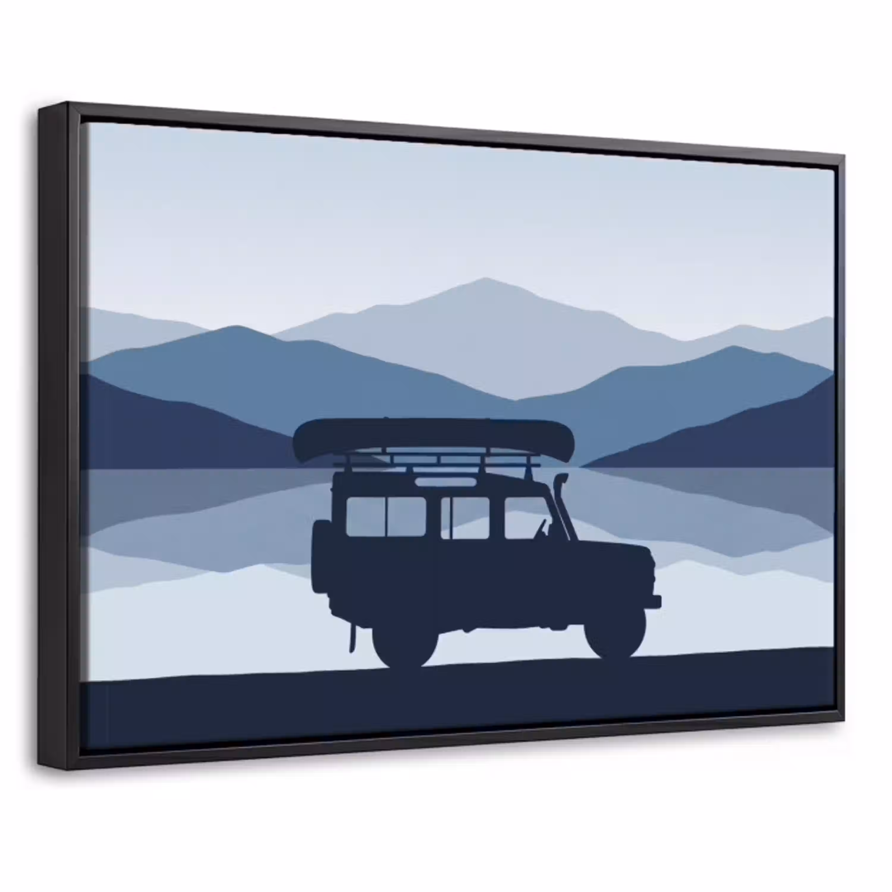 Auto - Meer - Bergen - Blauw Canvas met baklijst klein -threedimensional_3d_global