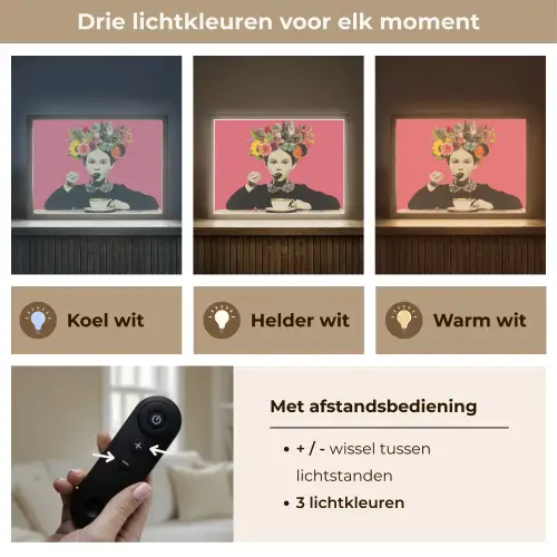 Meisje - Kopje - Bloemen - Roze Light Box met batterij (Wandlamp) middel -USP_lichtkleurNL