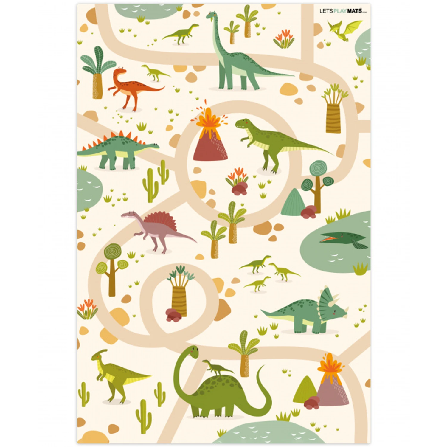 Dino - Groen - Natuur - Kinderen - Design Speelmat klein -3d