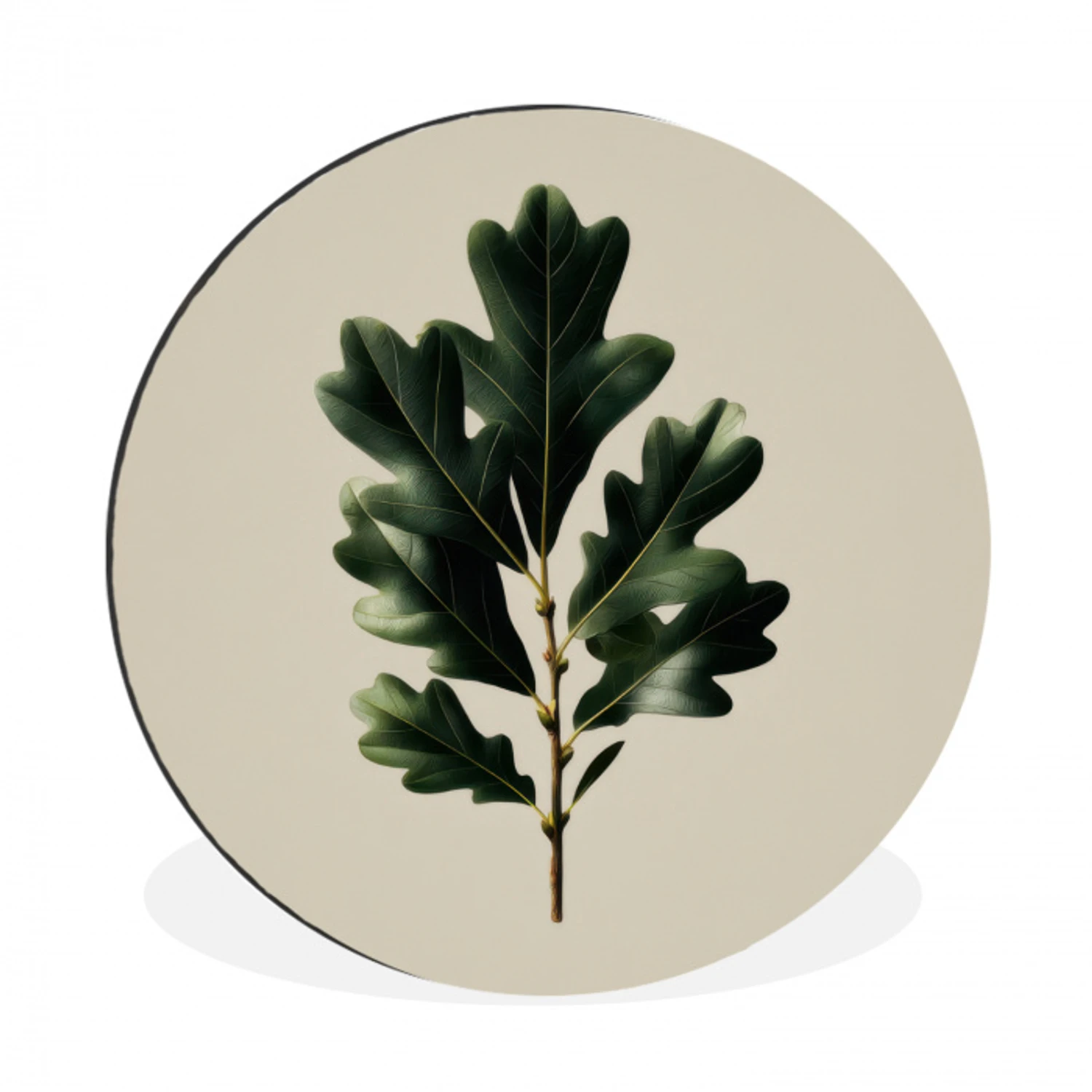 Eikenbladeren - Beige - Groen - Golvende randen Wandcirkel aluminium klein -3d