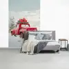 Auto - Rood - Cadeaus - Winter - Sneeuw - Kerst fotobehang vinyl groot -slaapkamer