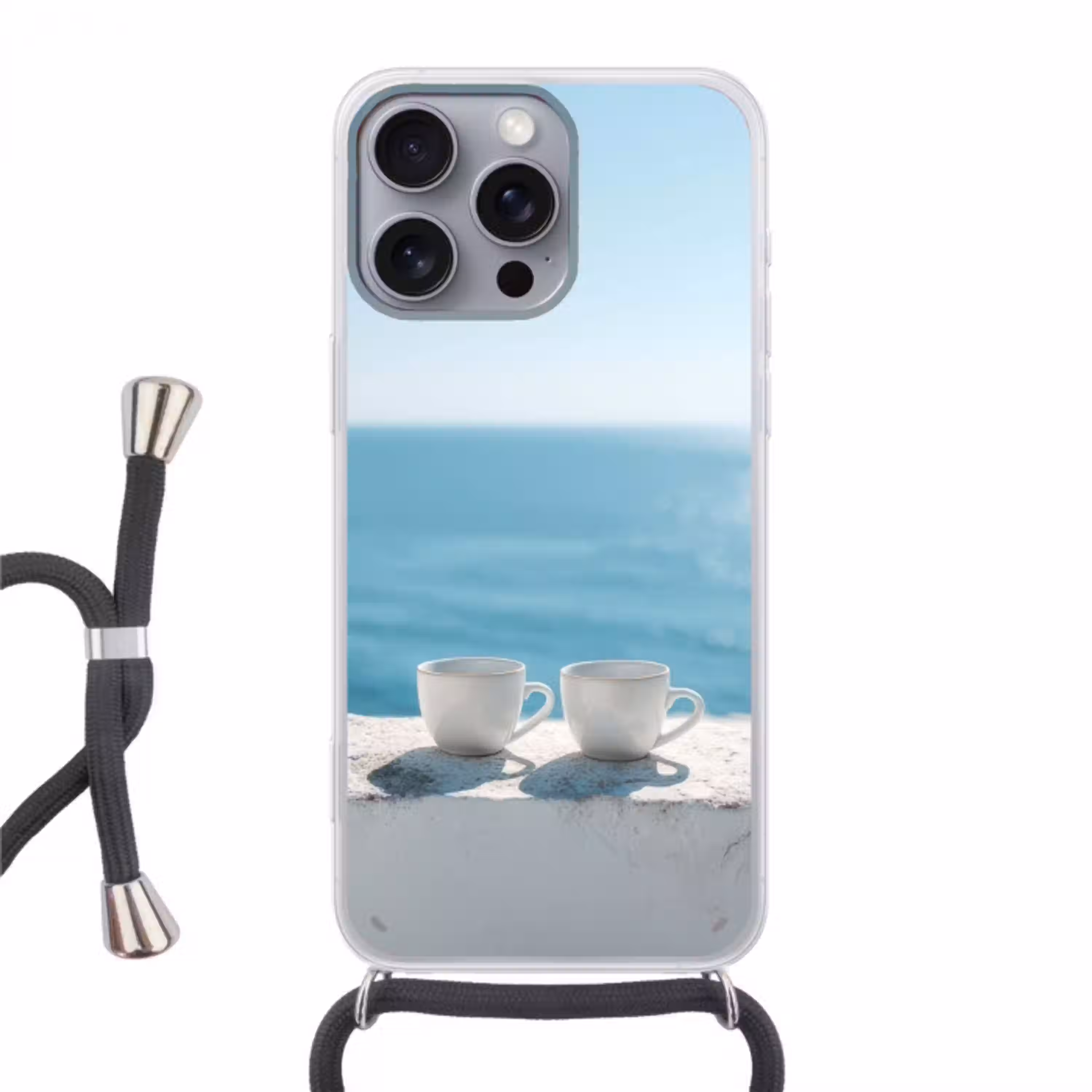 Zee - Koffiekopjes - Zomers Hoesje iPhone 16 Pro Max met koord klein -3d