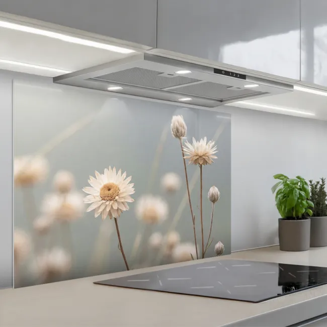 Spatscherm keuken - Strobloemen - Wit - Daglicht