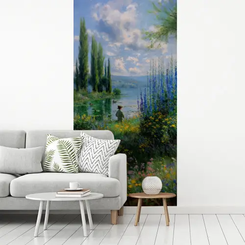 Bloemen - Meer - Bergen - Groen fotobehang vinyl groot -woonkamer