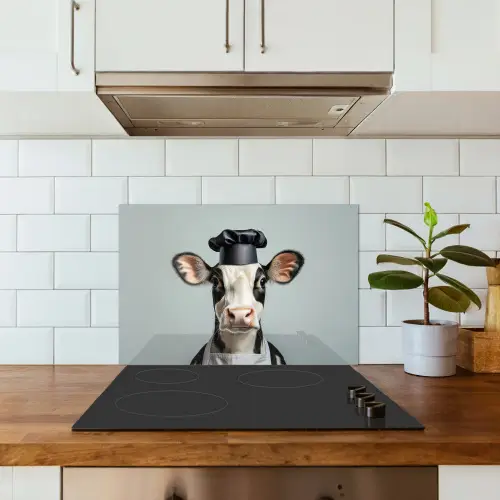 Koe - Zwart - Wit - Kok keuken achterwand spatscherm klein -sfeer2