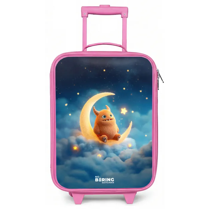 Oranje monster op maansikkel Kinderkoffer - Roze klein -zz3dotto