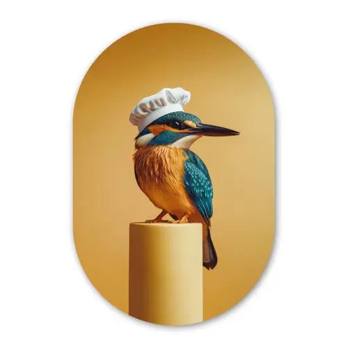 Ijsvogel - Pilaar - Koksmuts - Vogel Wandcirkel Ovaal Glas middel -3d