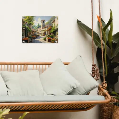 Dorp - Zon - Kraampjes - Huizen tuinposter los doek klein -sfeer7