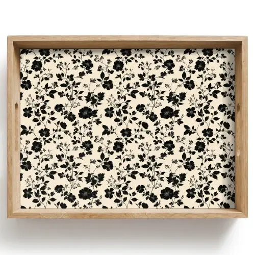 Bloemen - Dessin - Zwart Dienblad Rechthoek middel 911 -z3d_shopping