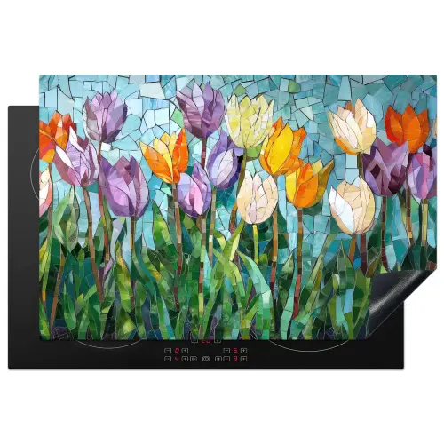Mozaïek - Veld - Tulpen - Kleurrijk Inductie beschermer vinyl 3mm klein -3d
