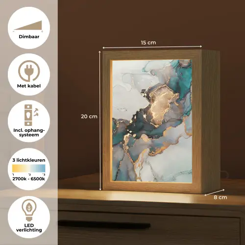 Blauw - Marmer - Goud Light Box met kabel (Tafellamp) klein -USP_NL