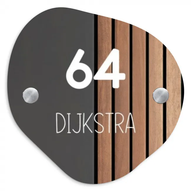 Hout en antraciet - Modern Naambord Organisch klein -3d