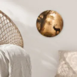 Hert - Bos - Mistig - Natuur - Goud Wandcirkel kunststof plaat 5mm dik klein -sfeer5