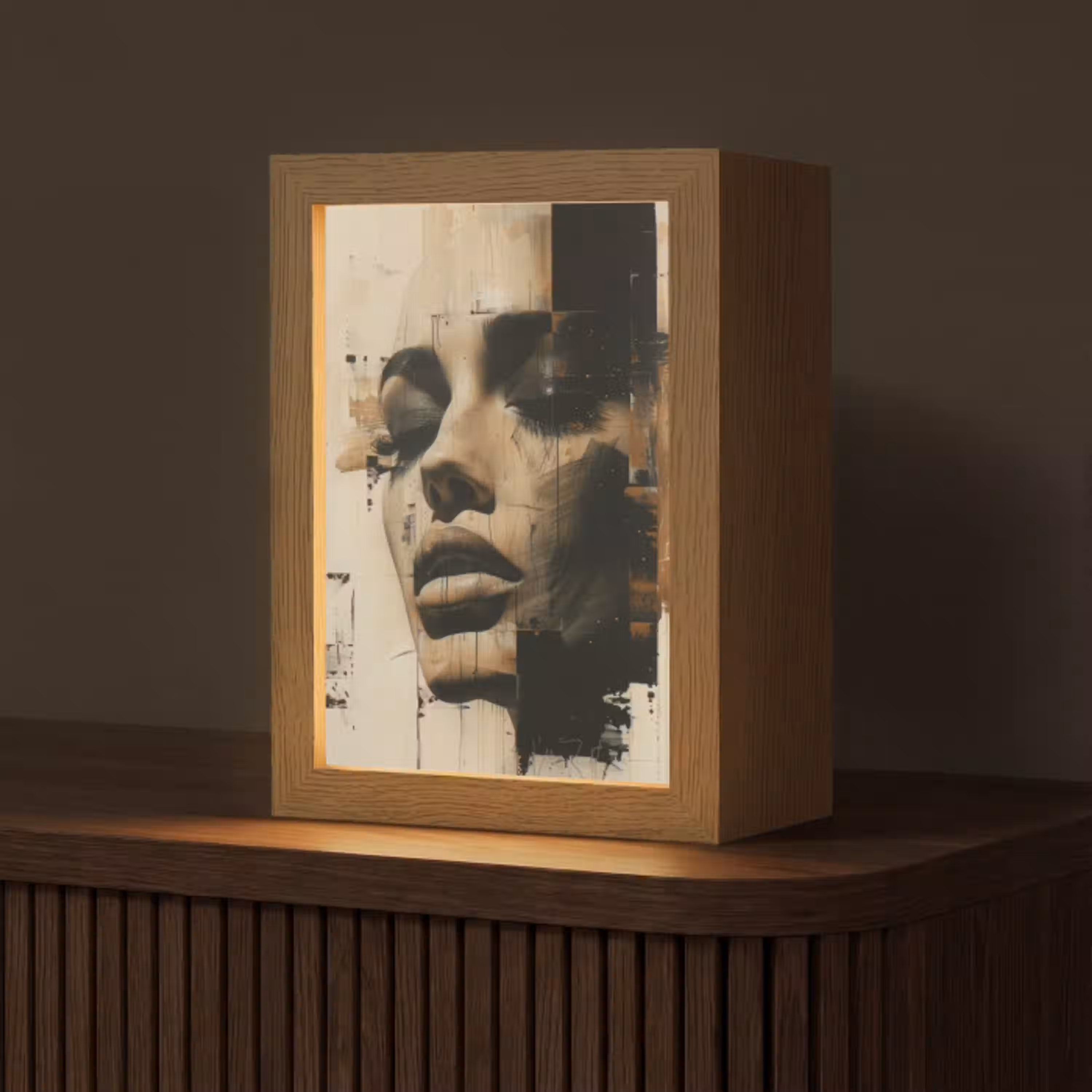 Vrouw - Gezicht - Abstract - Kunst Light Box met kabel (Tafellamp) klein -z3d_website