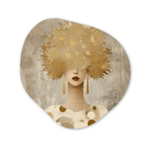 Goud - Portret - Vrouw Wandcirkel Organisch Forex 3mm klein -3d