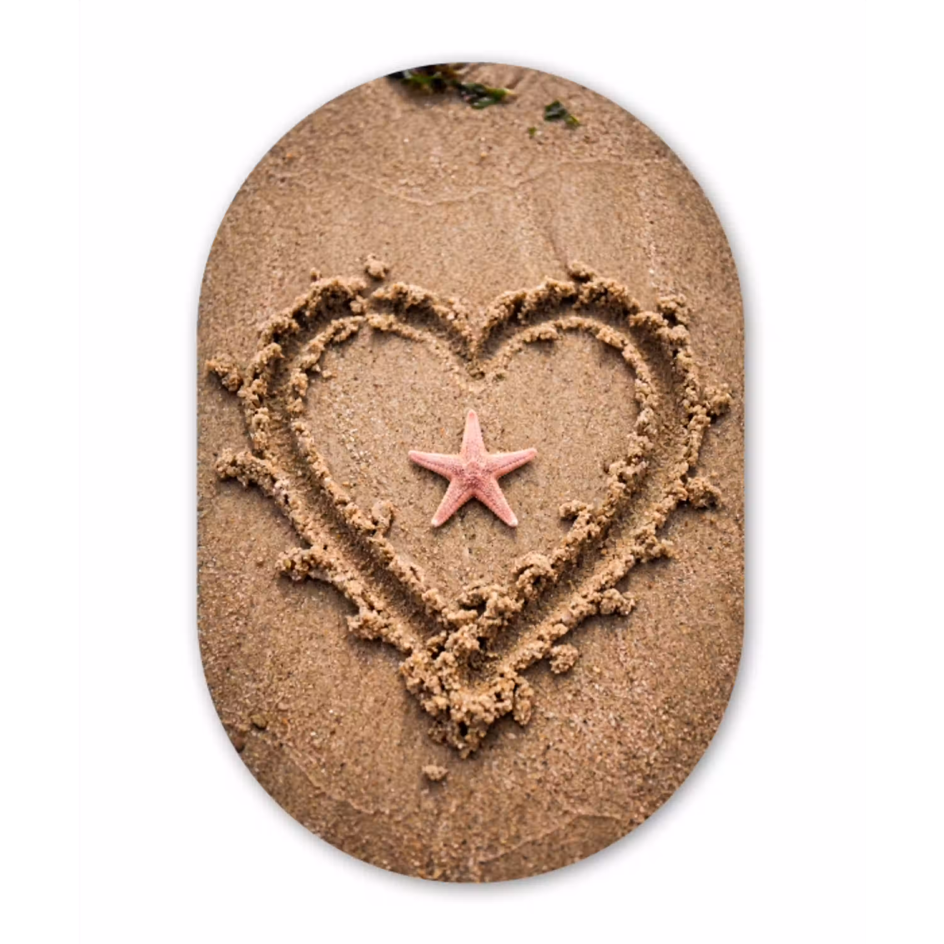 Dieren - Hart - Strand - Zand - Roze Wandcirkel Ovaal Aluminium middel -3d