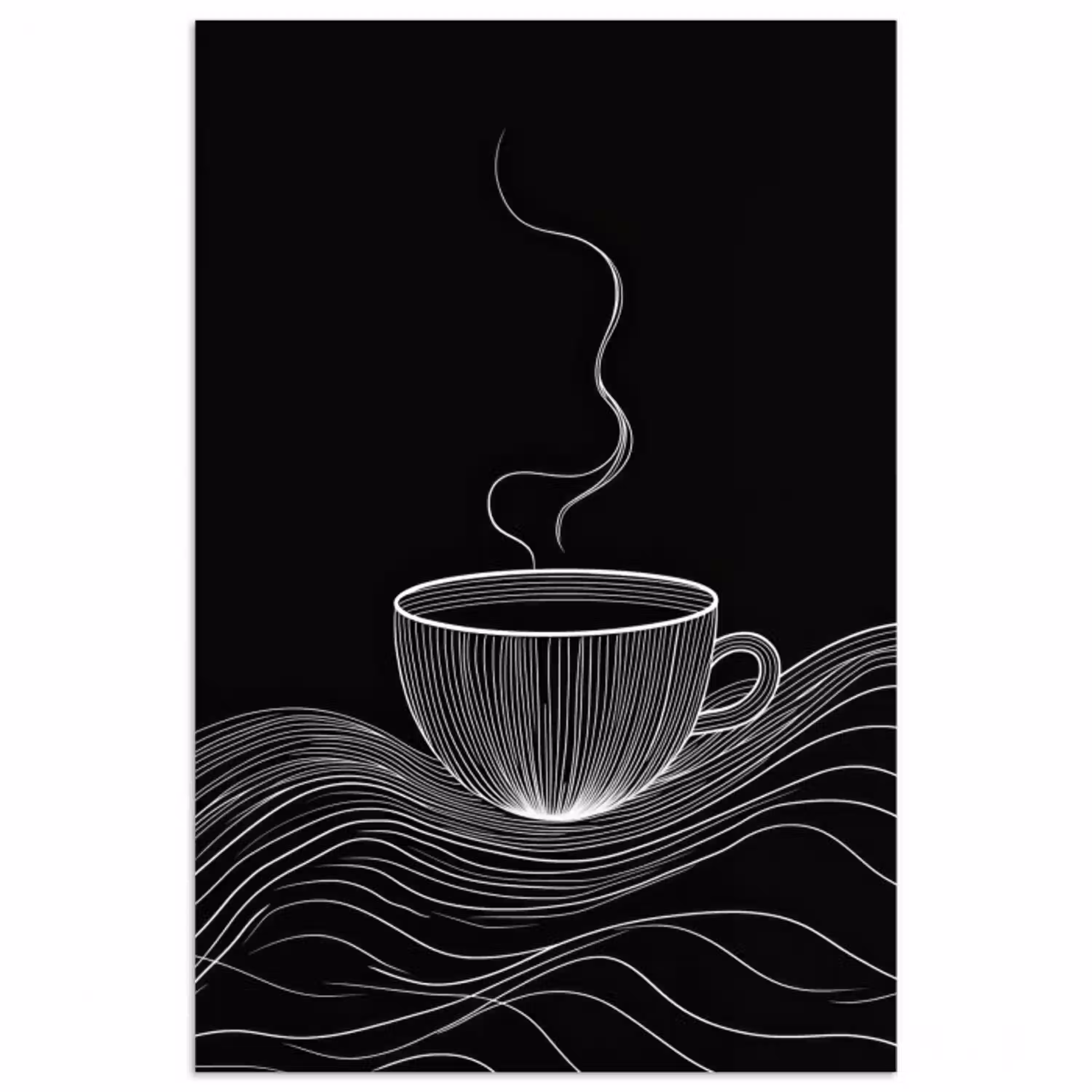 Lijntekening - Koffiekop - Zwart poster papier klein -3d
