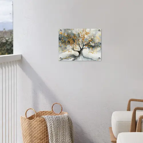 Boom - Modern - Abstract - Goud - Zwart - Wit tuinposter los doek klein -sfeer8