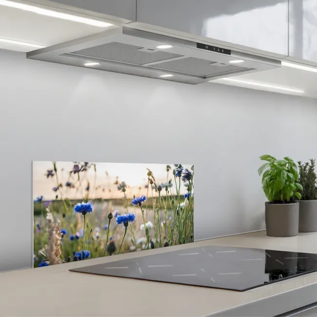 Zomeravond met Korenbloemen keuken achterwand spatscherm klein -3d_schuin