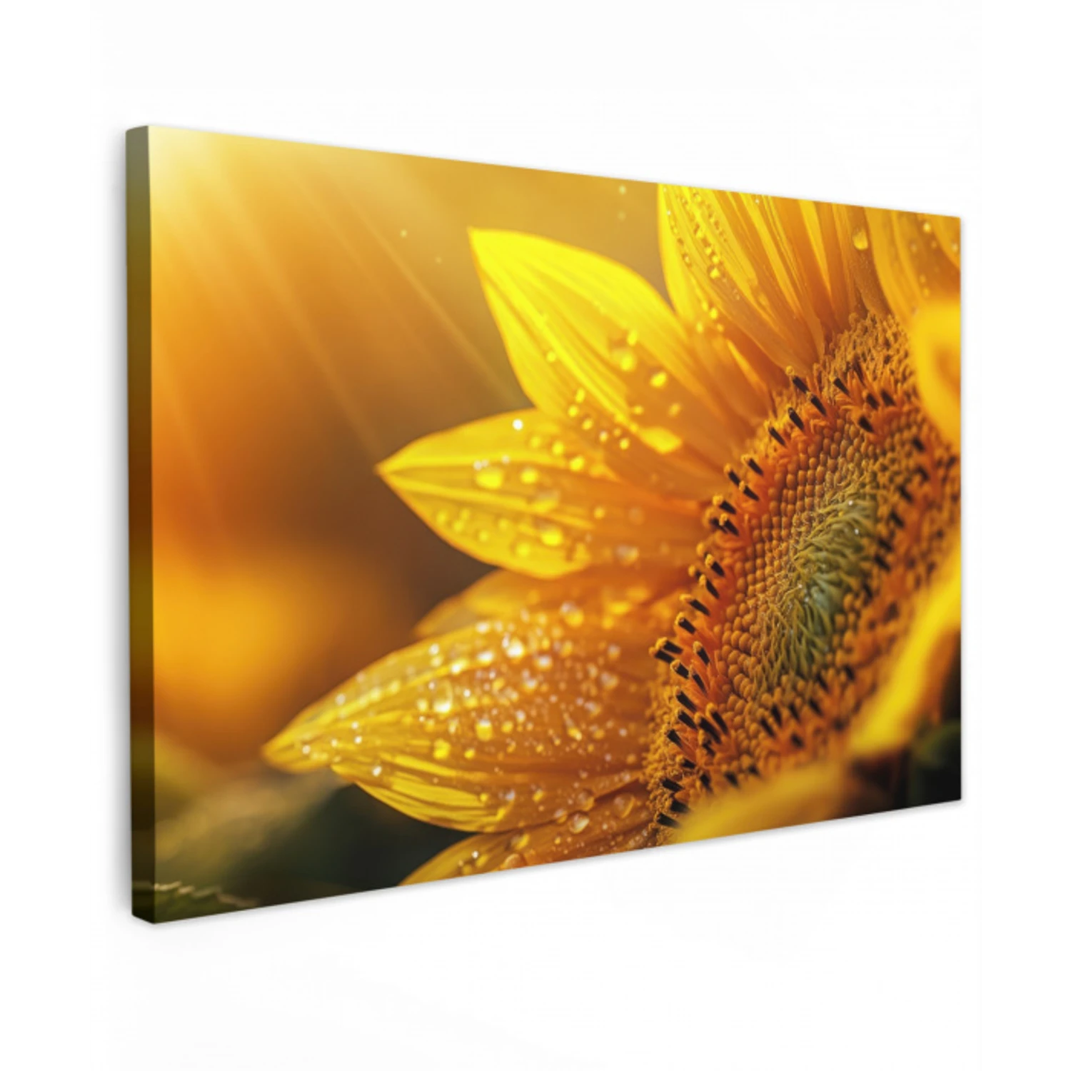 Zonnebloem - Dauwdruppels - Geel - Zonlicht Tuinposter op houten frame 2 cm dik klein -3d