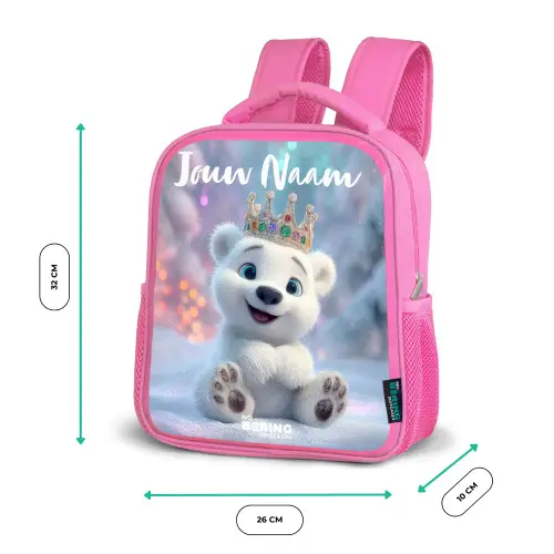 Ijsbeer - Kroon - Winter Kinderrugzak - Roze middel -productfoto_formaten