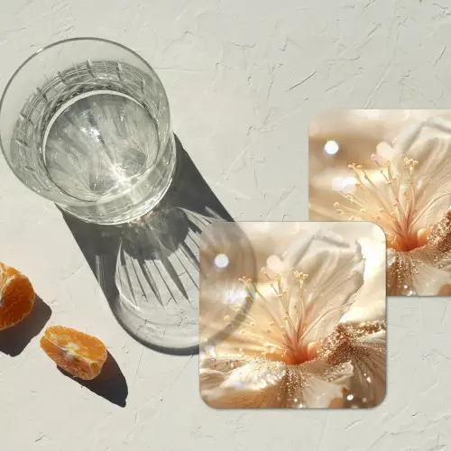 Bloem - Wit - Glitter - Goud - Modern onderzetter kurk middel -sfeer4