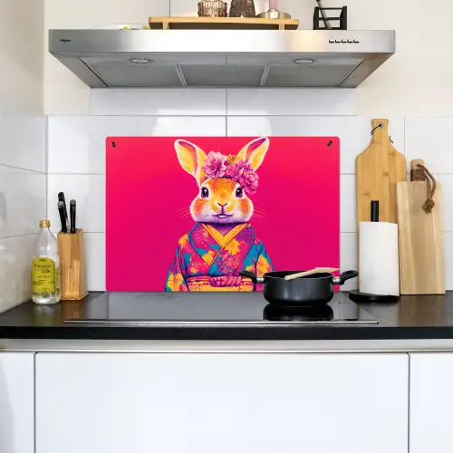 Konijn - Bloemen - Kleurrijk - Kimono Inductie beschemer met haakjes klein -sfeer2