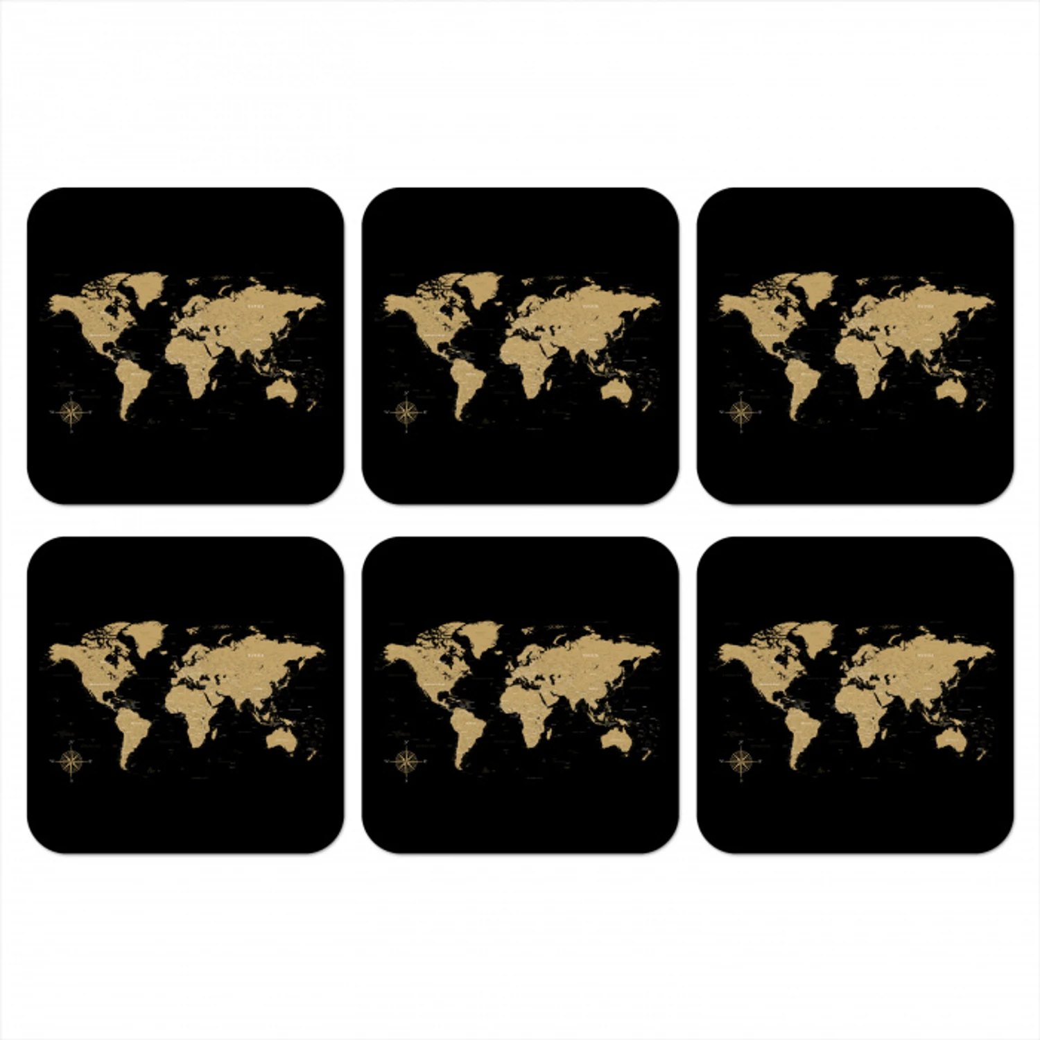 Wereldkaart - Beige - Zwart onderzetter kurk middel -3d