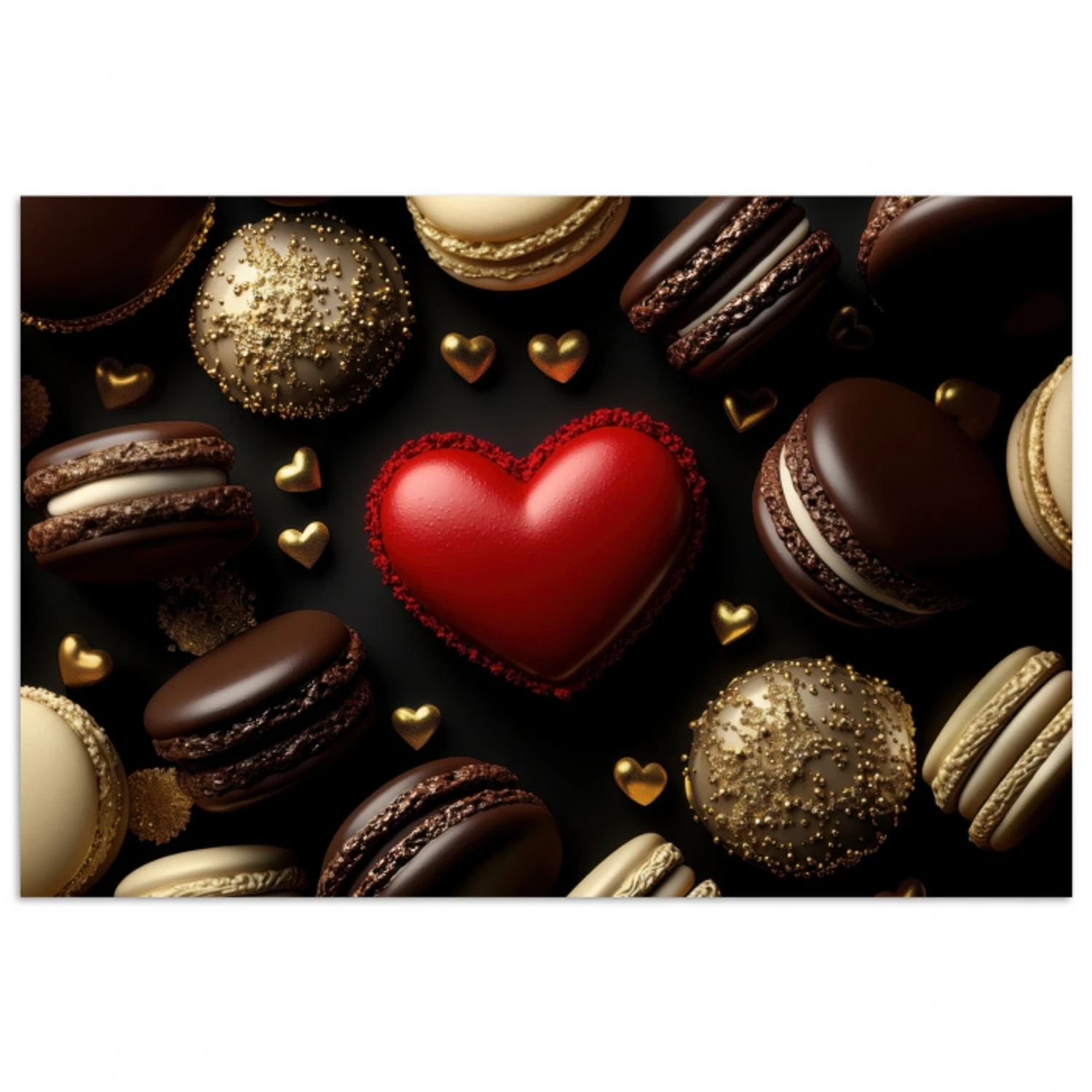 Macarons - Rood - Hart poster papier klein -3d