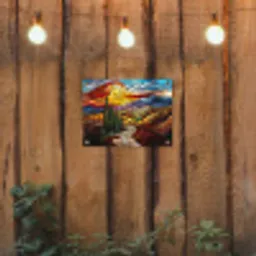 Mozaïek - Zon - Landschap - Dorp tuinposter los doek klein -sfeer1