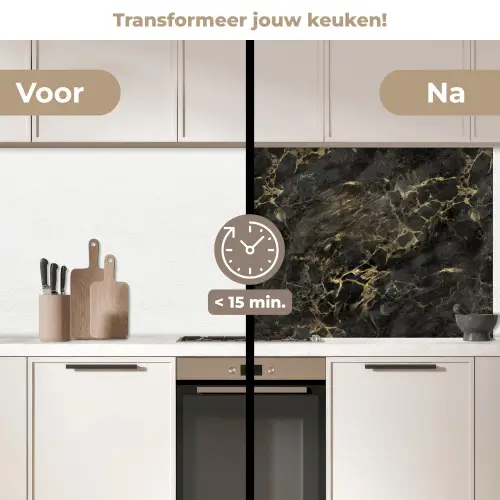 Zwart - Marmer - Goud - Nerf keuken achterwand 2 middel 871 -voor-na2_NL