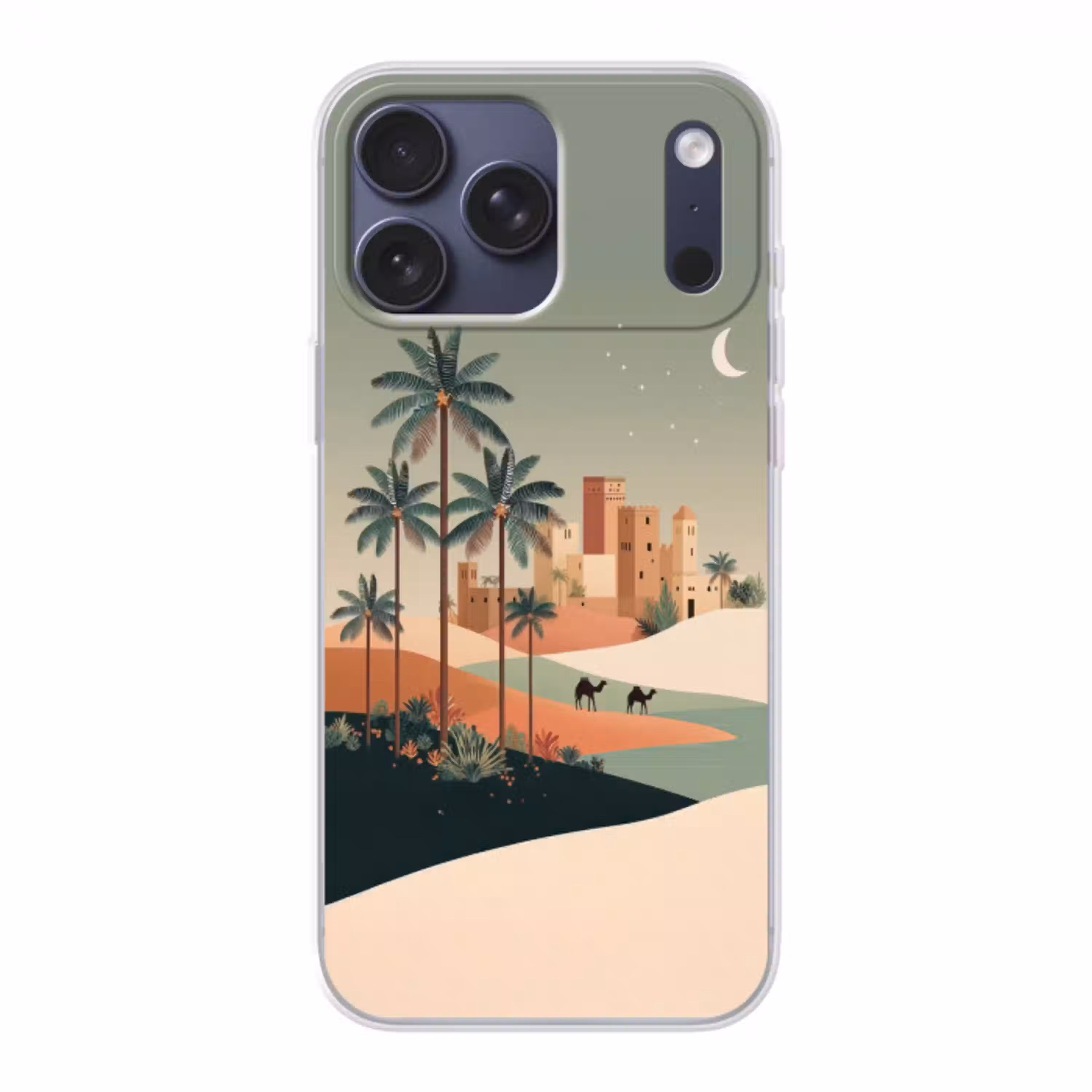 Nachtlandschap - Kamelen - Sterren - zandduinden Telefoonhoesje iPhone 17 Pro Max klein -3d