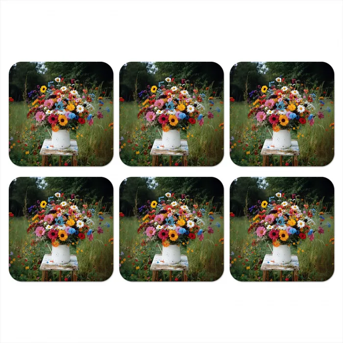 Bloemen - Krukje - Gieter - Veld onderzetter kurk middel -3d