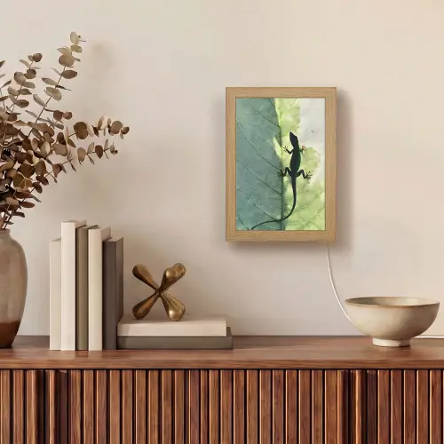Hagedis - Blad - Nerven - Groen Light Box met kabel (Tafellamp) klein -sfeer2
