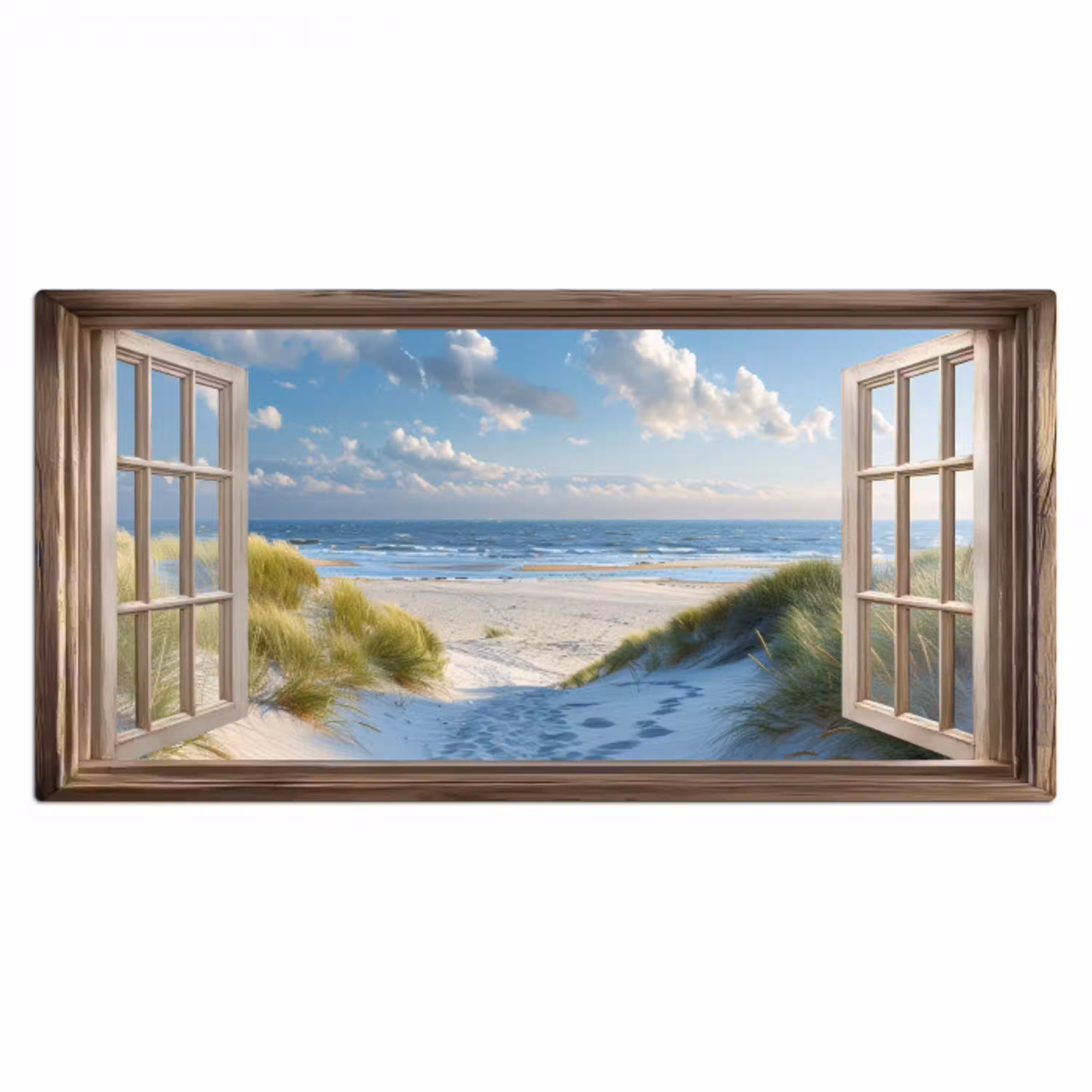 Doorkijk - Strand - Raam - Duinen - Zee Muismat XXL klein -3d_leeg