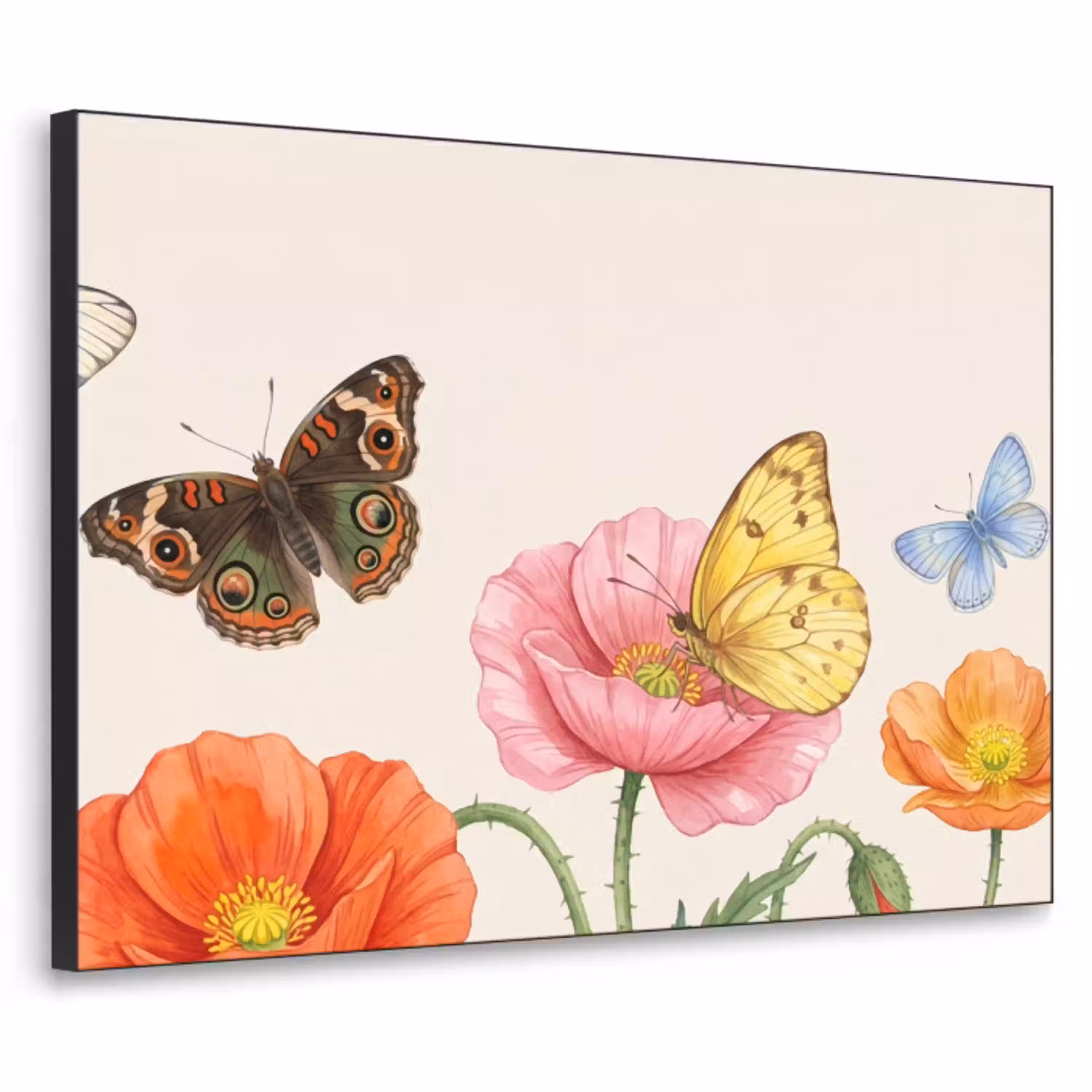 Vlinders - Klaprozen - Illustratie - Kleurrijk Textielframe zwart klein -3d