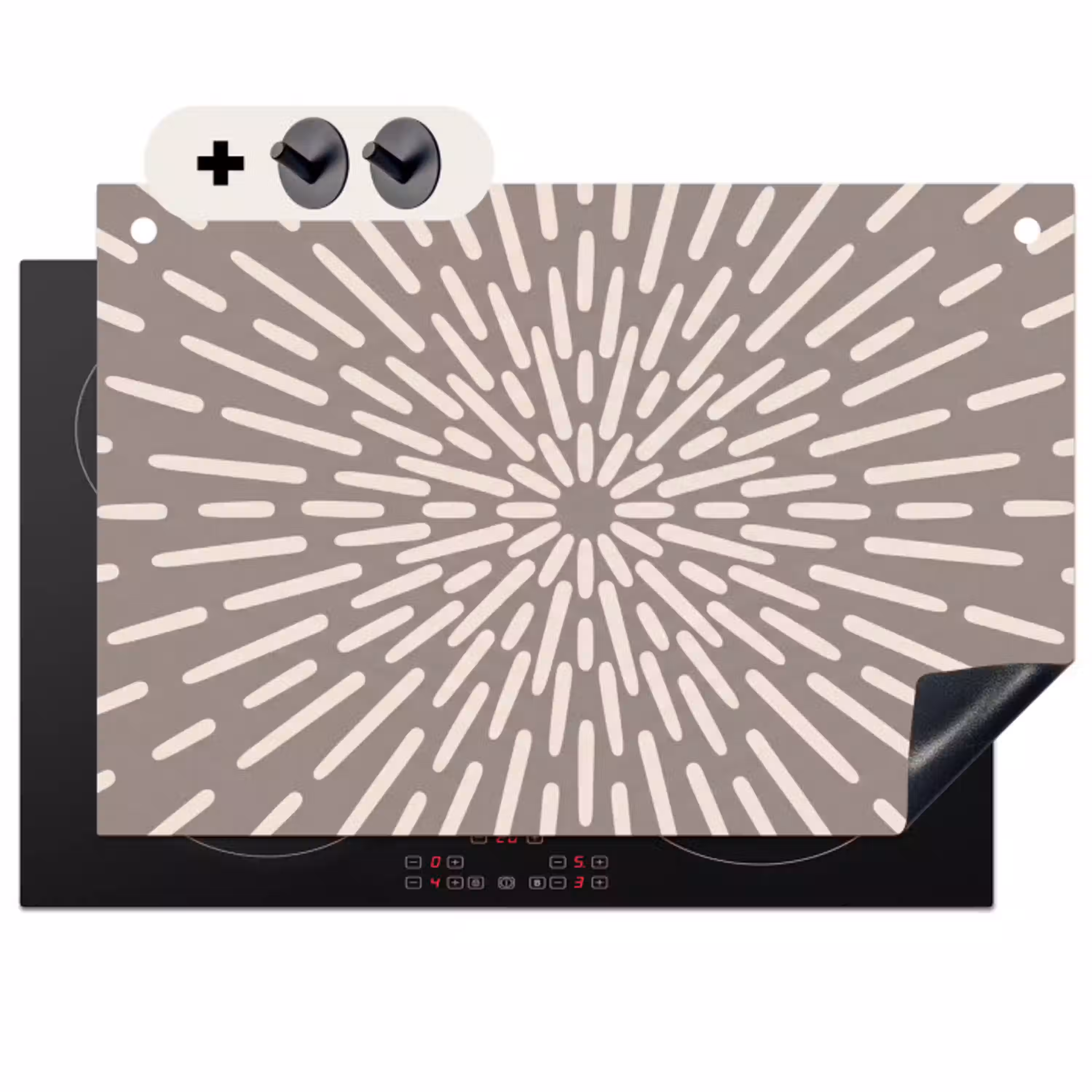 Patroon - Stralen - Abstract - Modern - Grijs Inductie beschemer met haakjes klein -3d
