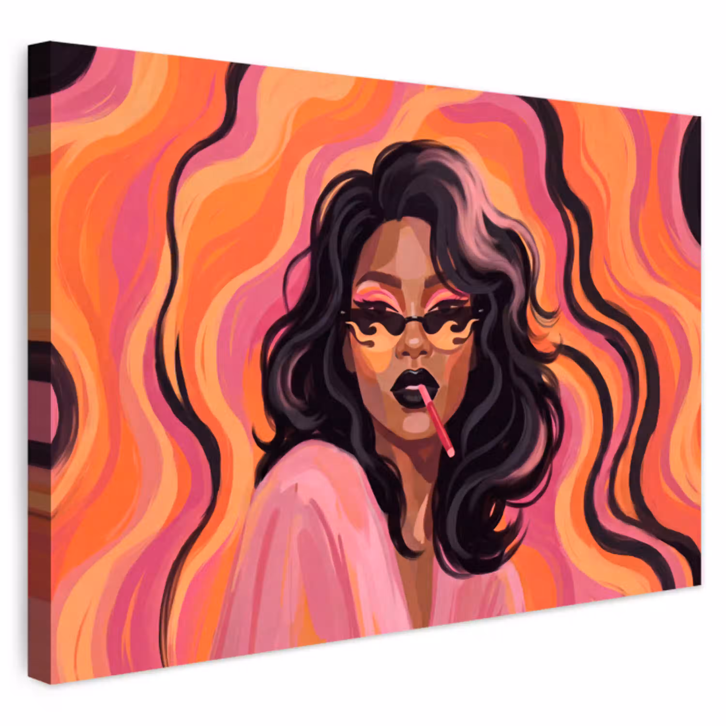 Vrouw - Zonnebril - Modern - Portret - Oranje Tuinposter op houten frame 2 cm dik klein -3d