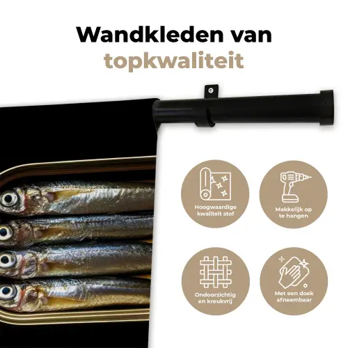 Sardines - Blik - Zwart - Vissen Wandkleed katoen klein -sfeer2
