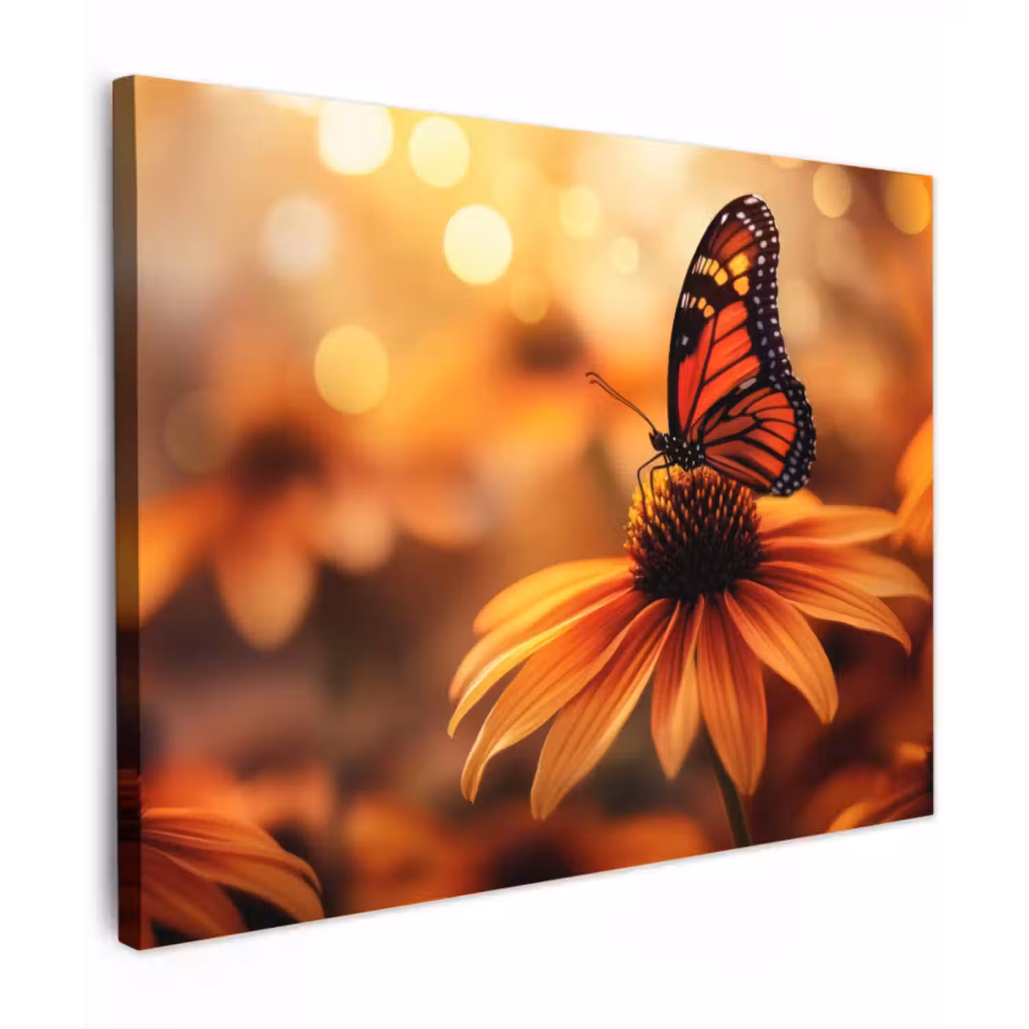 Canvas schilderij - Vlinder - Bloemen - Oranje