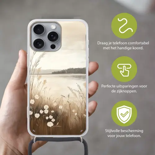 Meer - Water - Natuur - Beige Hoesje iPhone 16 Pro Max met koord klein -sfeer2_NL